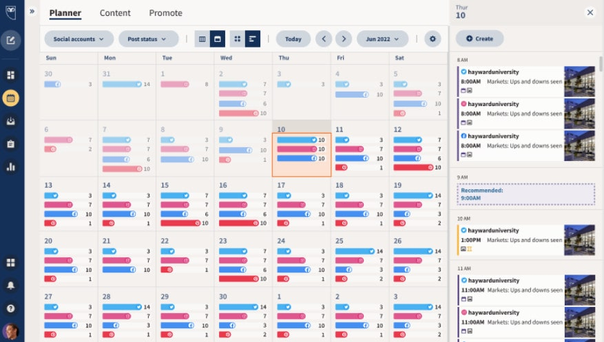 Example of social media tool with content calendar feature