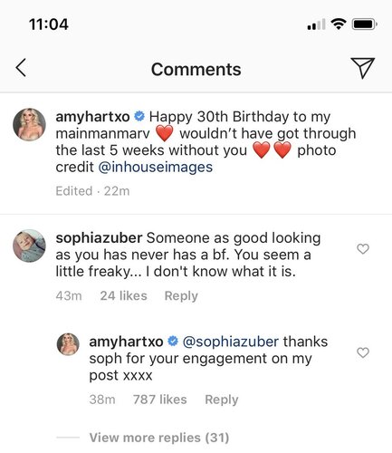 Amy from love island replying to negative comments on her Instagram with pure sass