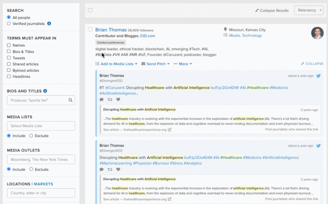 Muck Rack dashboard