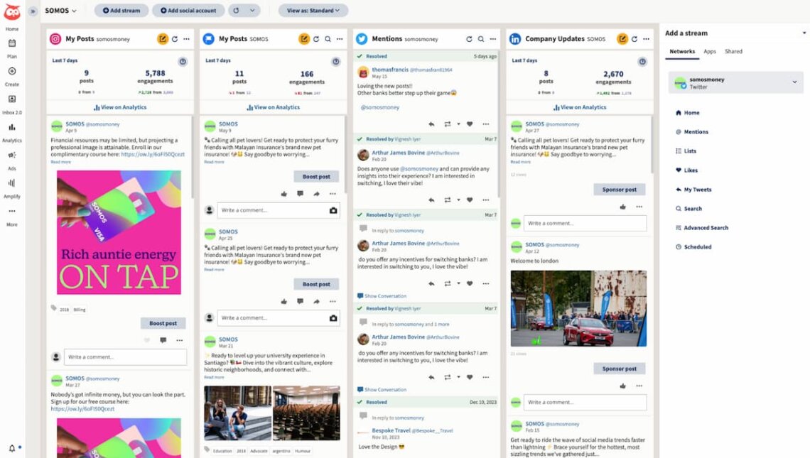 social media automation tools - hootsuite dashboard