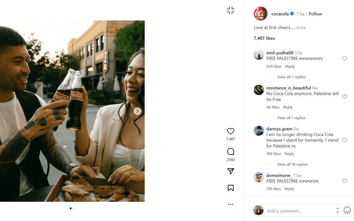 Coca Cola promoting its brand personality on Instagram