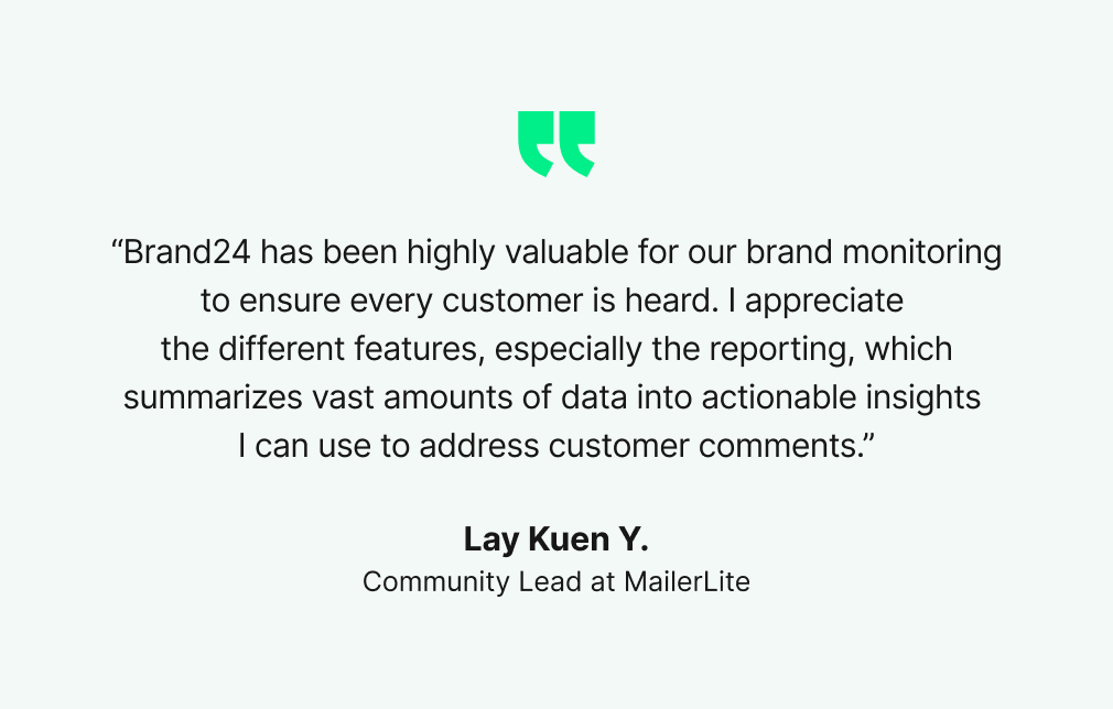 Positive testimonial posted on Brand24's website.