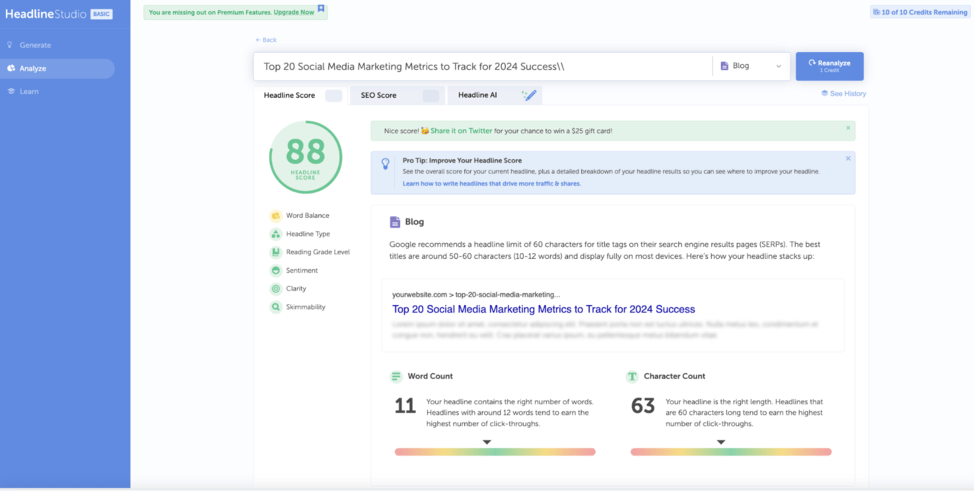 Improve your headlines with a free tool: Headline Studio by CoSchedule