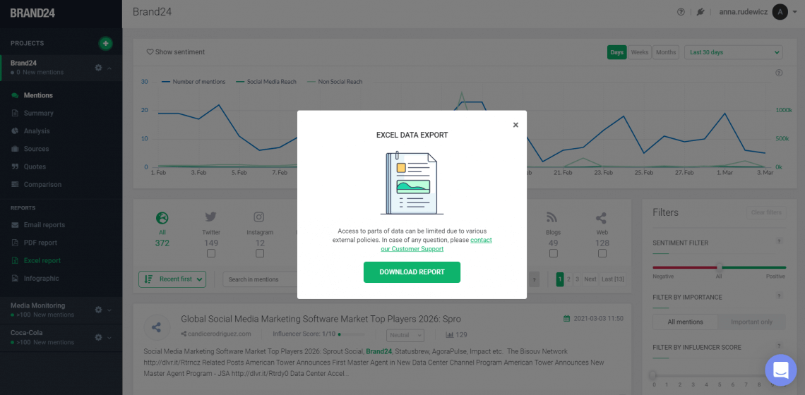 A screenshot showing Excel Reports creator