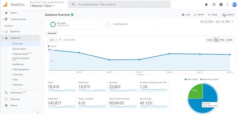 Google Analytics dashboard