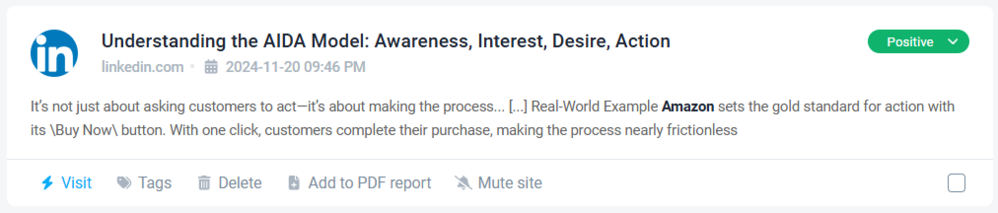 Untagged Amazon mention on LinkedIn detected by Brand24, the best tool for LinkedIn monitoring