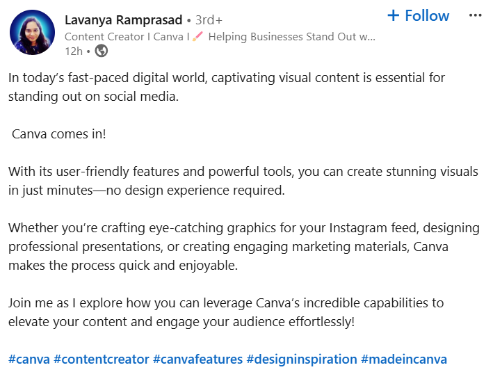 Post about Canva created by a satisfied customer