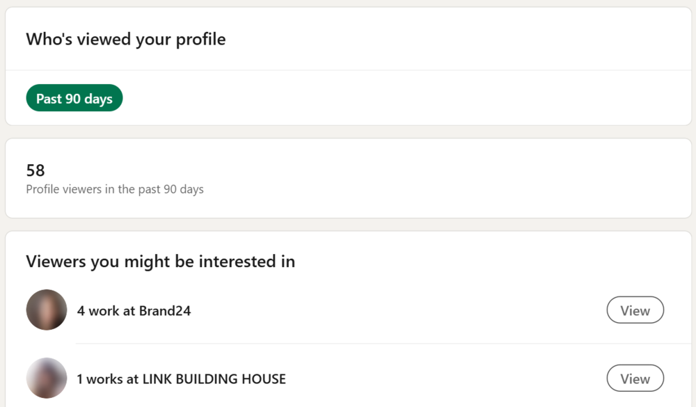 LinkedIn dashboard: account that have viewed you profile
