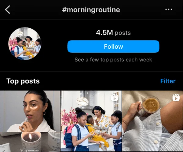 Popular hashtags on Instagram.