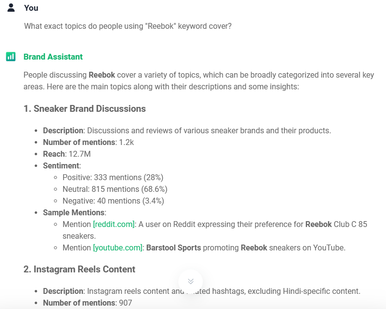 Brand24: AI Brand Assistant – topics that people mentioning Adidas cover