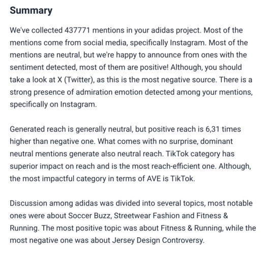 Media mentions AI-based project summary by Brand24.