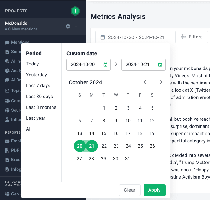 Brand24: results filtering options, advanced ai media monitoring tool