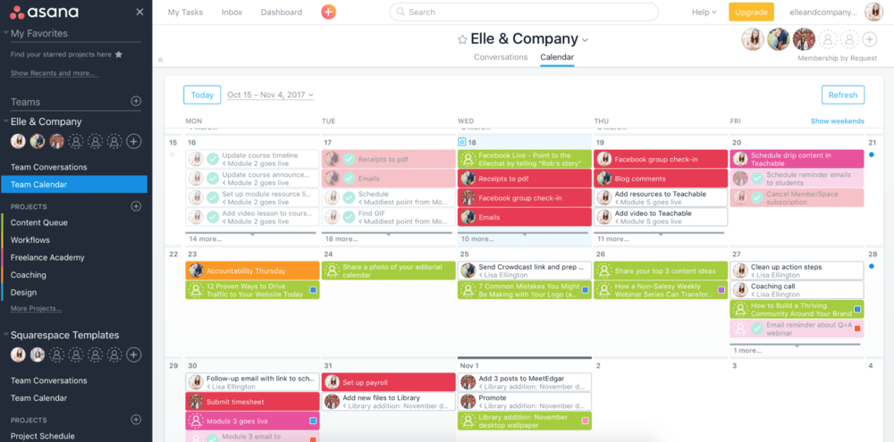 Asana dashboard