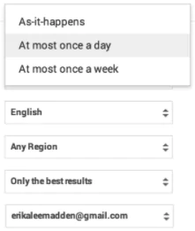 A screenshot from Google Alerts showing frequency of alerts compared to its alternative – Brand24