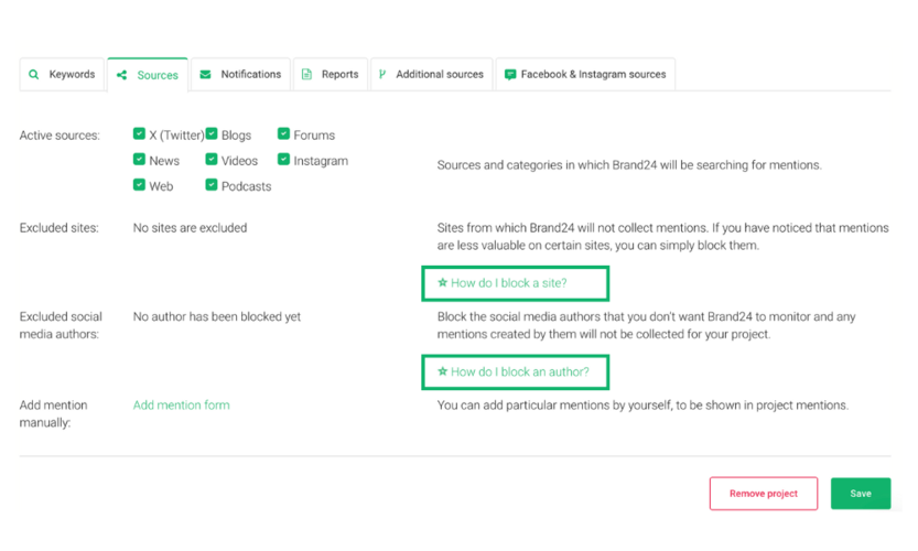 block authors and domains. Decide which data sources to monitor.