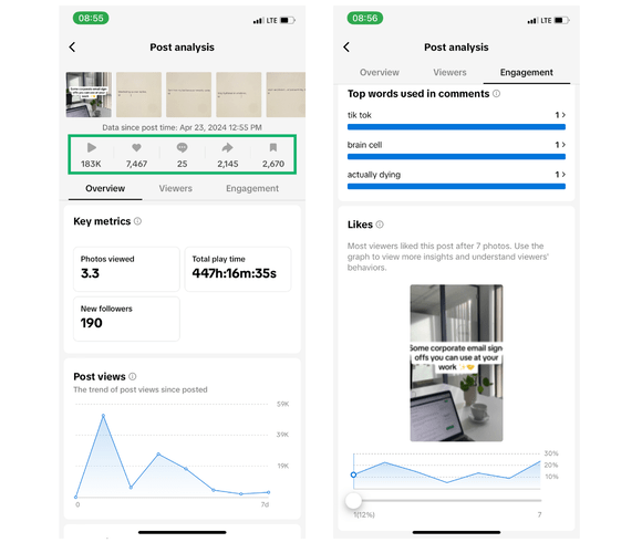 Video engagement (on TikTok).