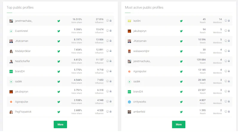 A table with potential Twitter influencers you can work with to increase your Twitter reach