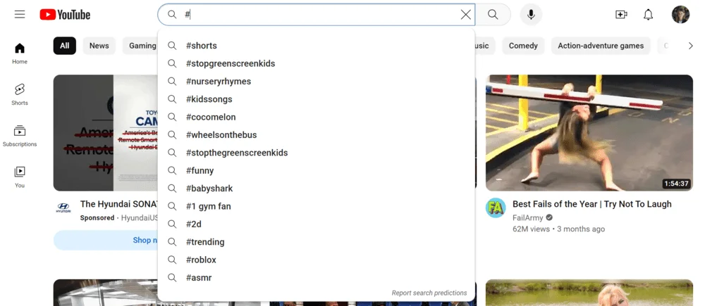 Popular hashtags on YouTube